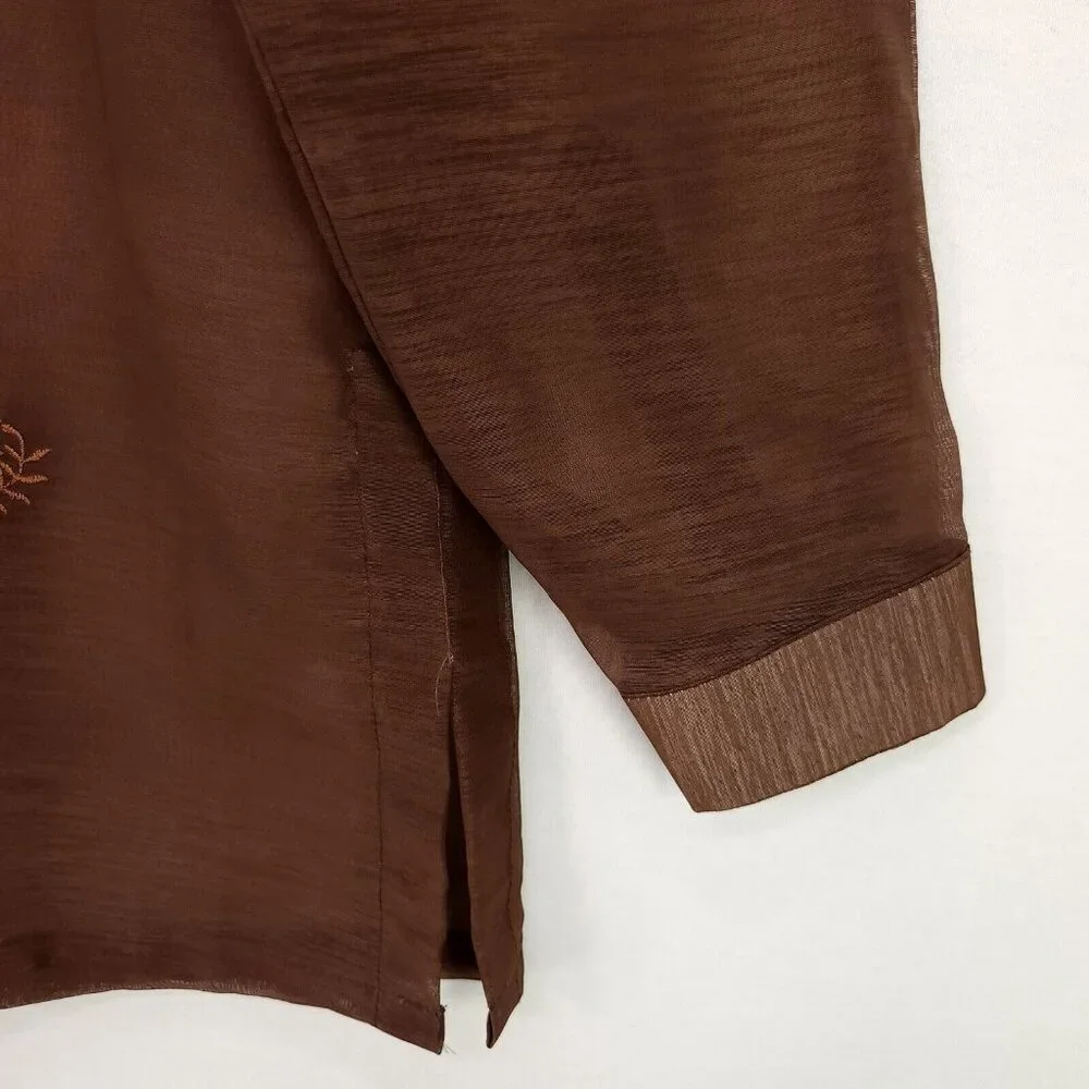 Barong Lumban Button Up Tagalog Shirt Long Sleeve Size Small Embroidered Sheer - Picture 10 of 13